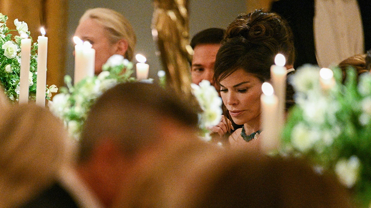 Lauren Sanchez looking away from the camera during the state dinner.
