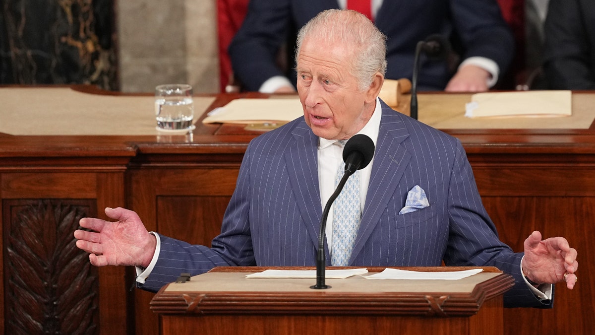 King Charles III speaking at a joint meeting of Congress in the U.S. Capitol House Chamber
