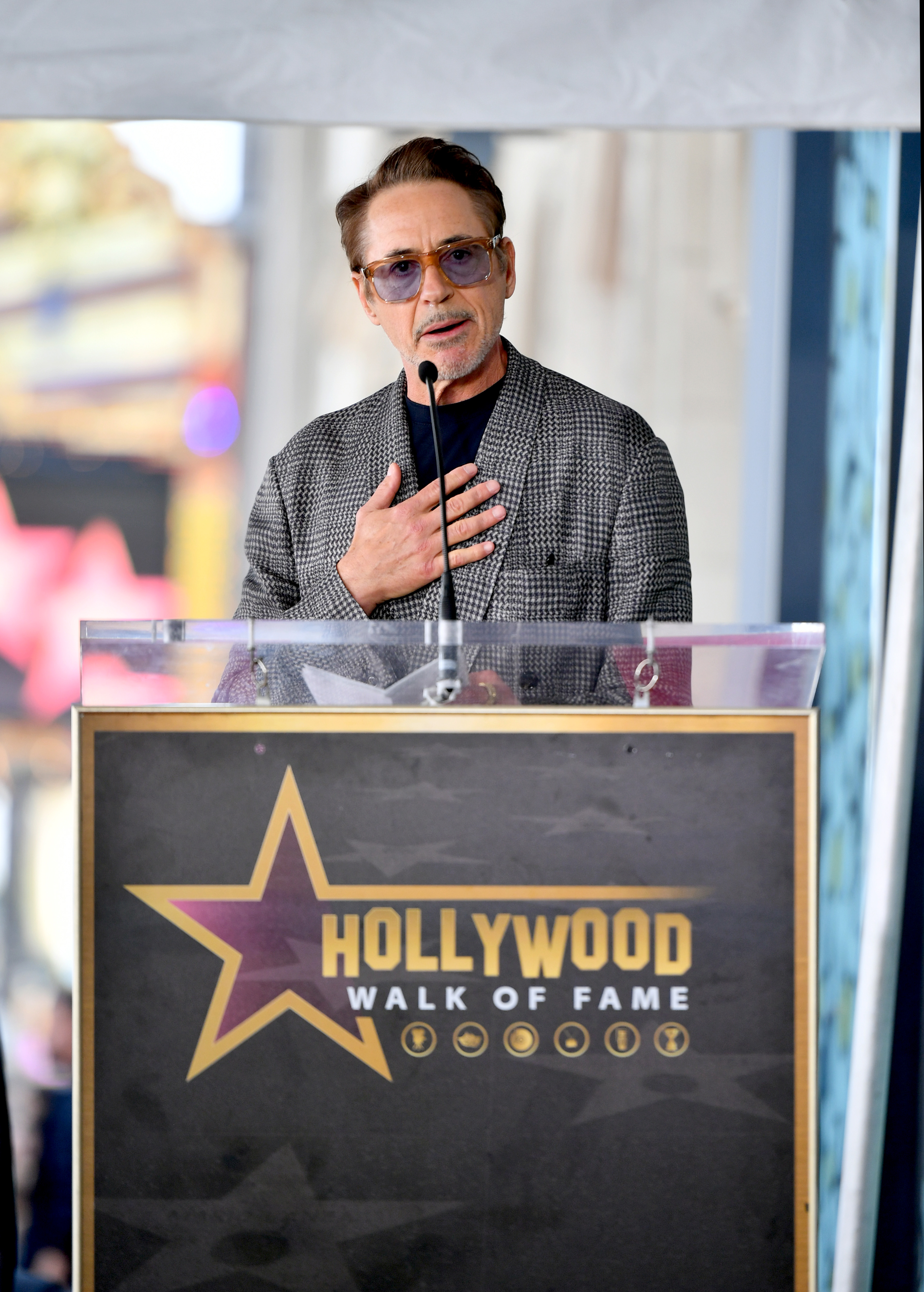 Robert Downey Jr. speaks during the Hollywood Walk of Fame Star Ceremony.
