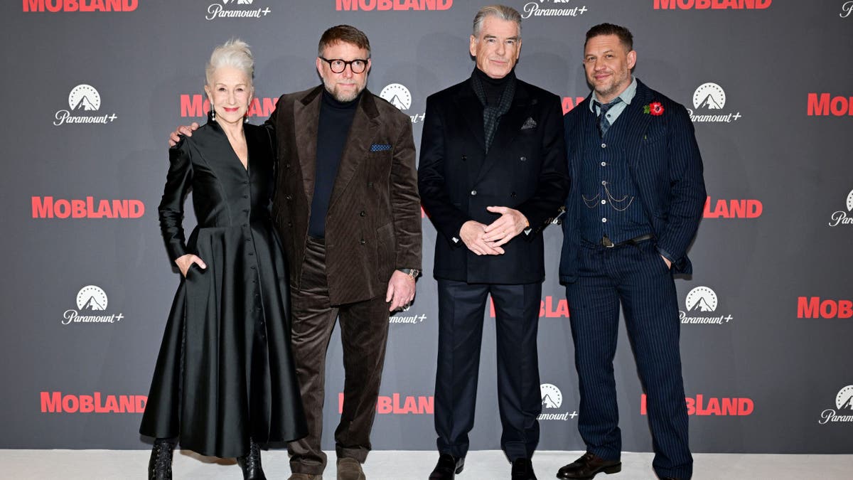 Helen Mirren, Guy Ritchie, Pierce Brosnan and Tom Hardy attend the premiere of "MobLand" 