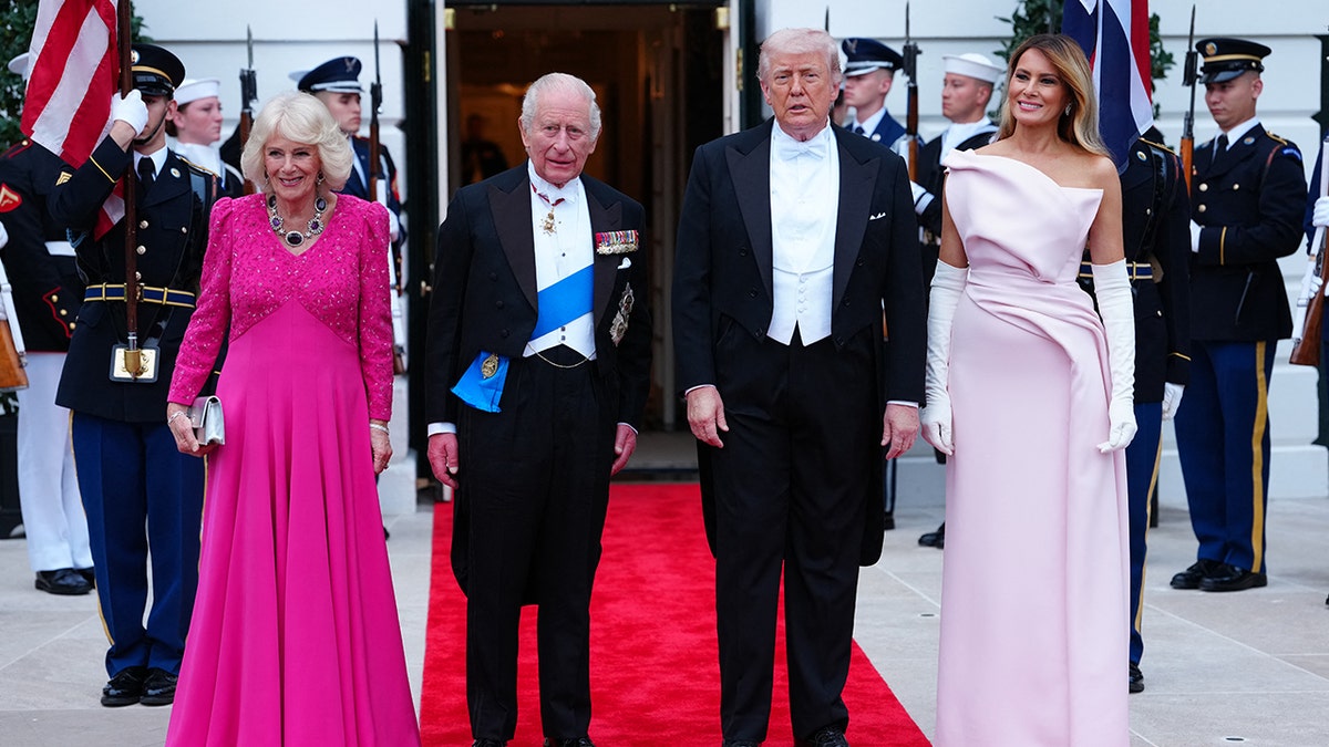 King Charles, Queen Camilla, President Trump and Melania Trump at the state dinner a tthe WHite House