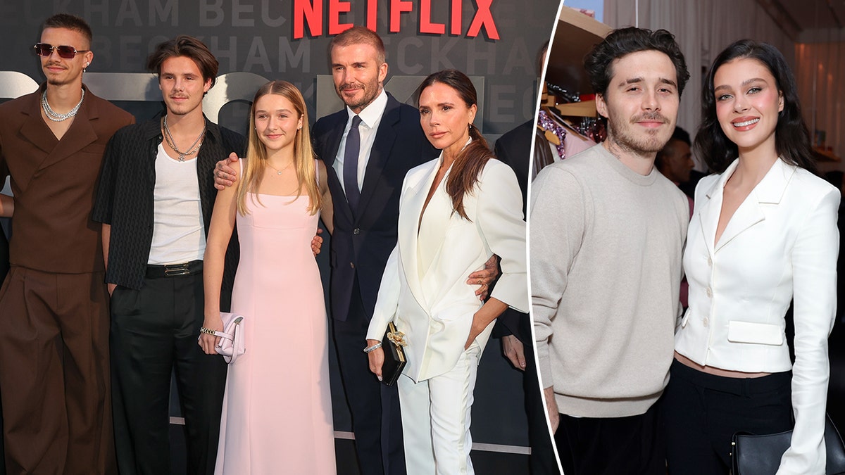 Brooklyn Beckham standing with his family members