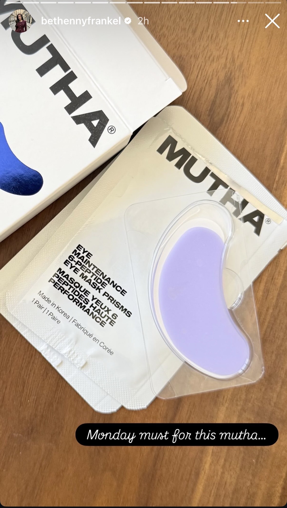 Mutha Eye Maintenance 6-Peptide Eye Mask Prisms packaging.