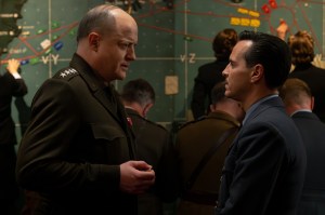 (L to R) Brendan Fraser as "Dwight D. Eisenhower" and Andrew Scott as "James Stagg" in director Anthony Maras' PRESSURE, a Focus Features release. Credit: Alex Bailey/Focus Features/StudioCanal © 2026 All Rights Reserved.