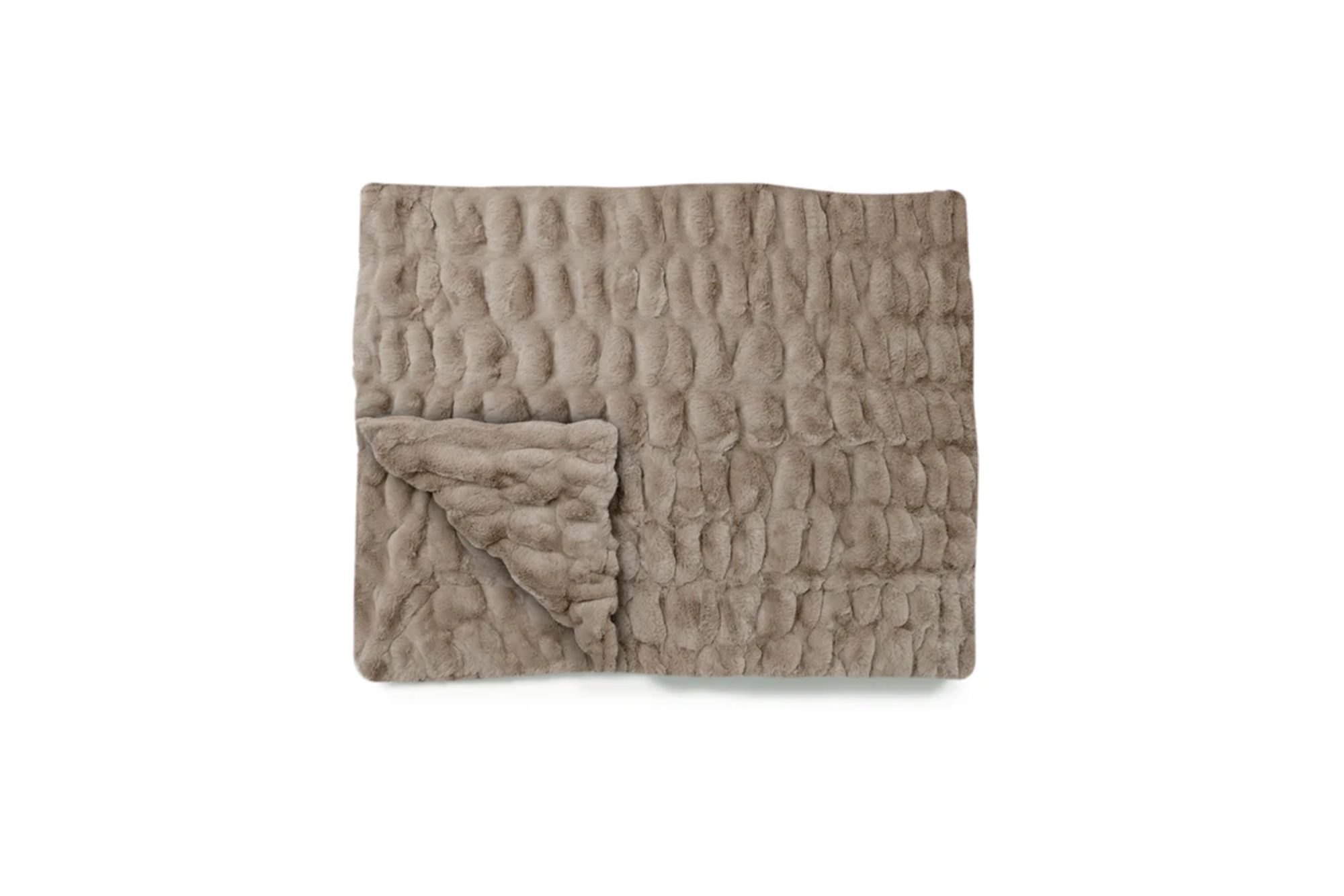 A tan, faux fur blanket with a textured, ridged surface.