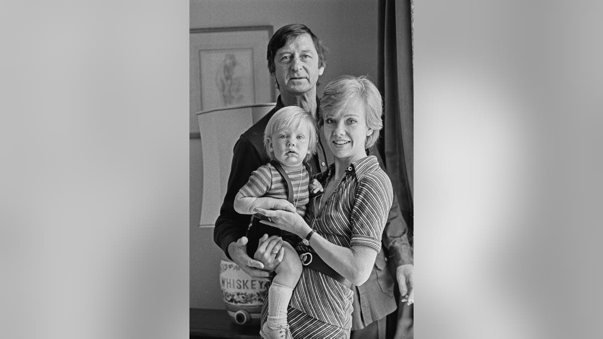 English actress Hayley Mills standing with husband Roy Boulting and son Crispian Boulting