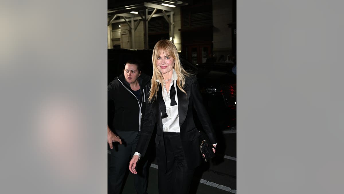 Actress Nicole Kidman smiling arriving at Jeff Bezos Pre-Met Gala party in New York