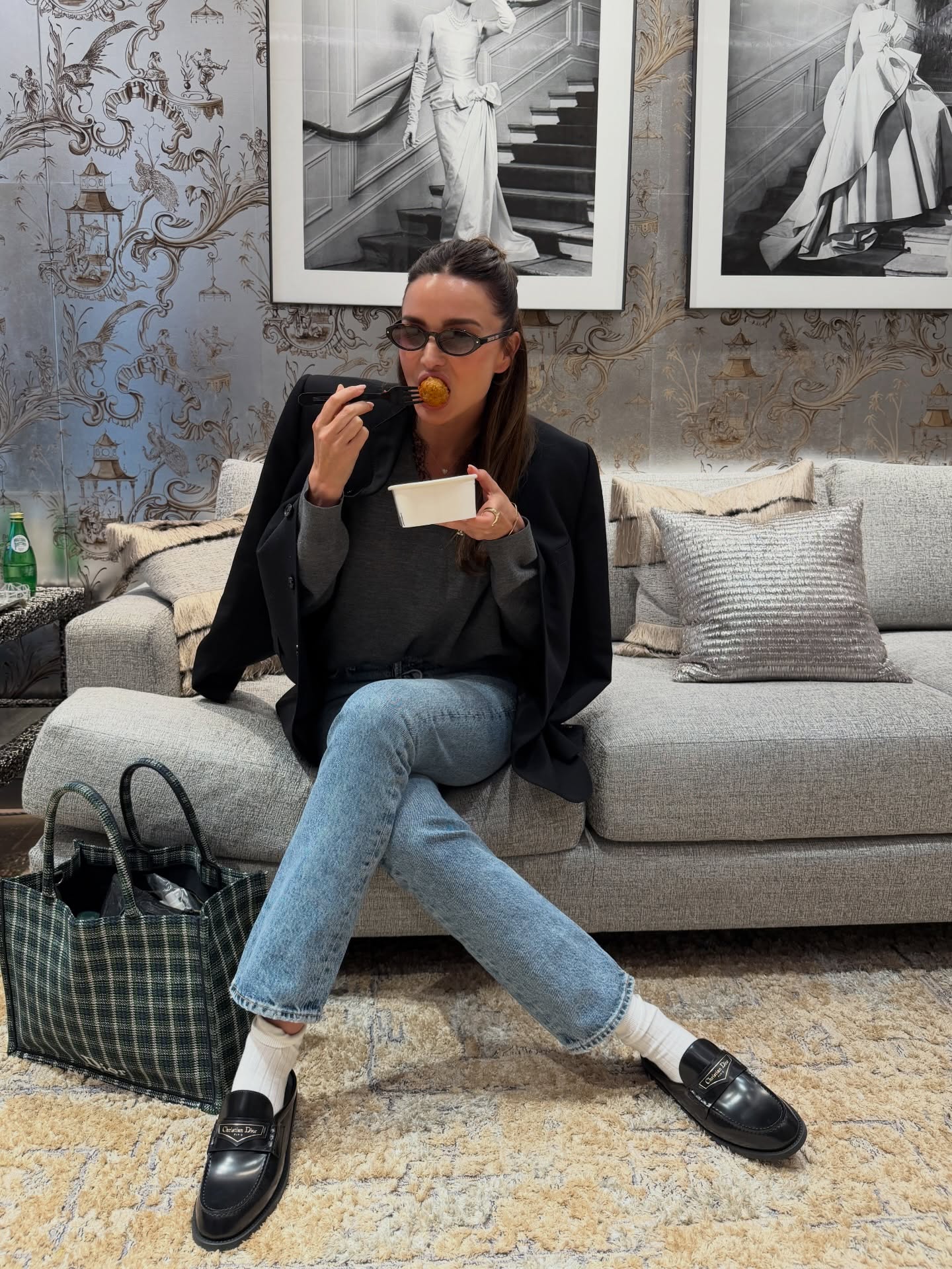 Miranda Kerr has a snack during "the calm before the storm." 