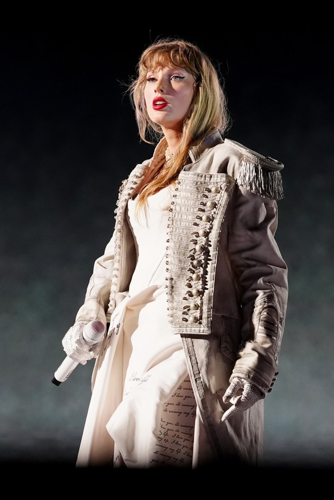 Taylor Swift performs onstage during "Taylor Swift | The Eras Tour" in New Orleans.