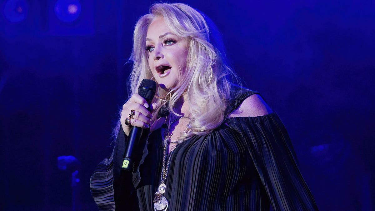 Bonnie Tyler singing during a concert in Germany in October 2023.