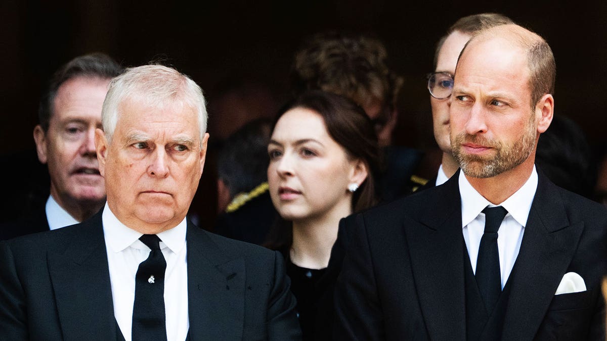 Prince Andrew and Prince William attending a funeral at Westminster Cathedral