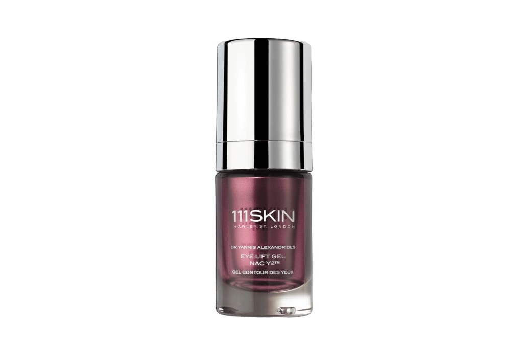 111SKIN Harley St. London Eye Lift Gel NAC Y2 eye cream in a purple bottle with a silver lid.