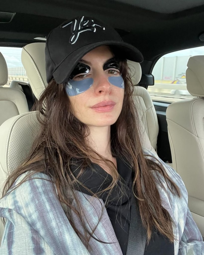 Anna Hathaway wearing eye masks.